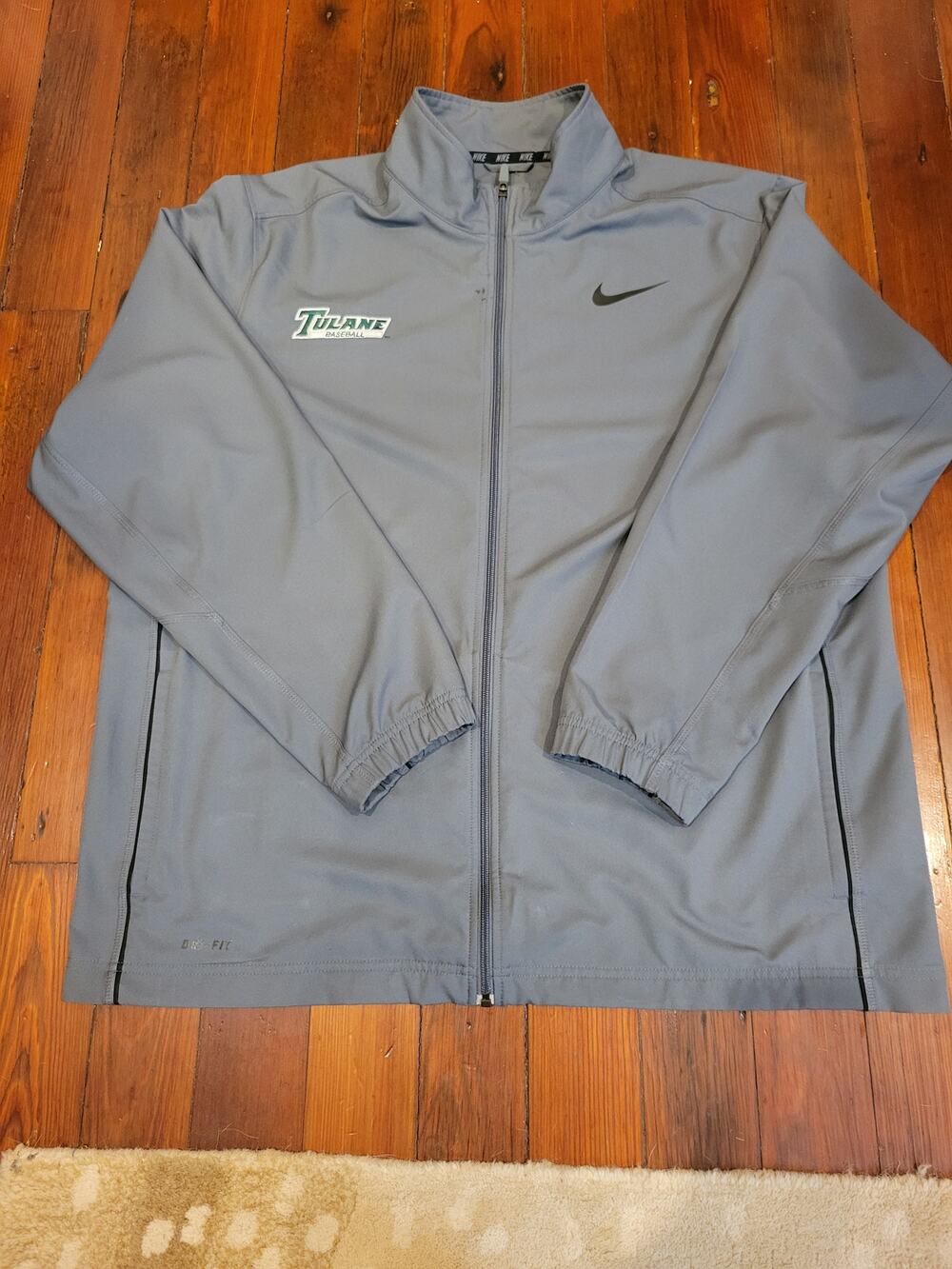 Nike Dri-Fit Tulane Baseball Full Zip Jacket XXL Gray Team Issue Warm Up Coat